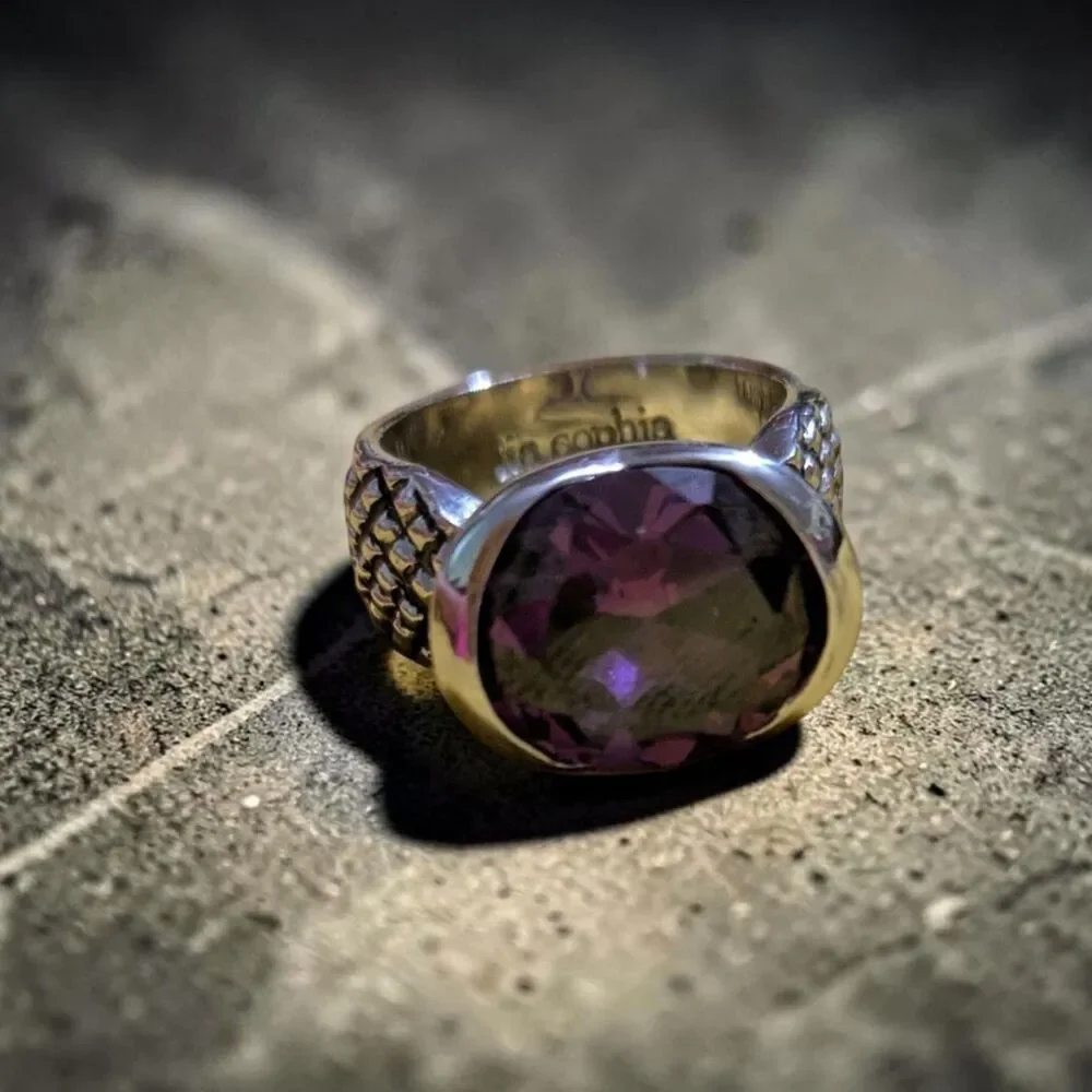 Lia Sophia Purple Statement Ring Silver Tone Simulated Amethyst Ring, Size 7